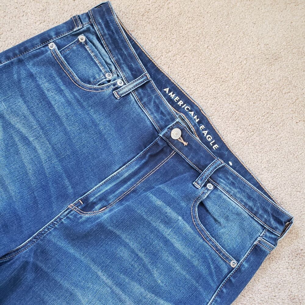 American Eagle Super Stretch High Rise Flare Jeans Ripped Distressed S 16 Short - Picture 4 of 11
